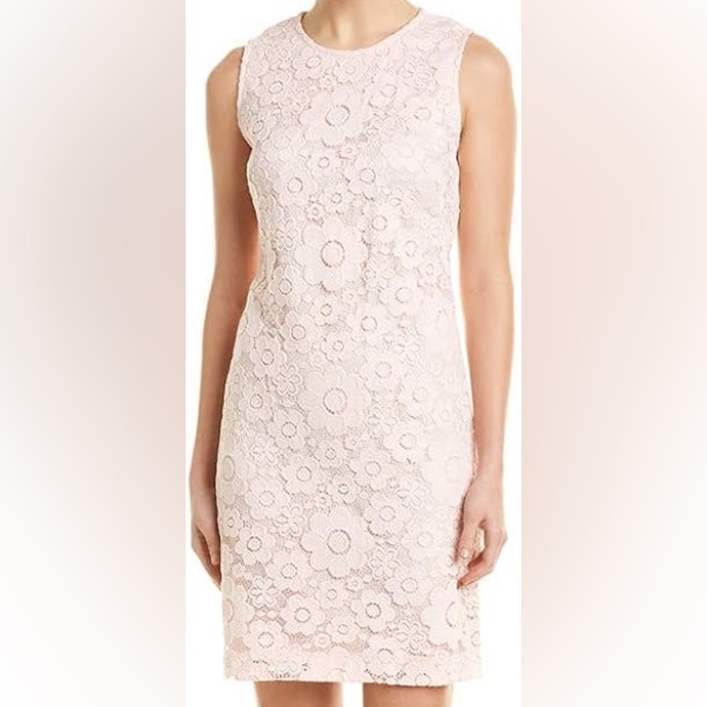 Karl Lagerfeld Paris Mixed Media Shift Dress Floral Lace Size 8 Lace Pink